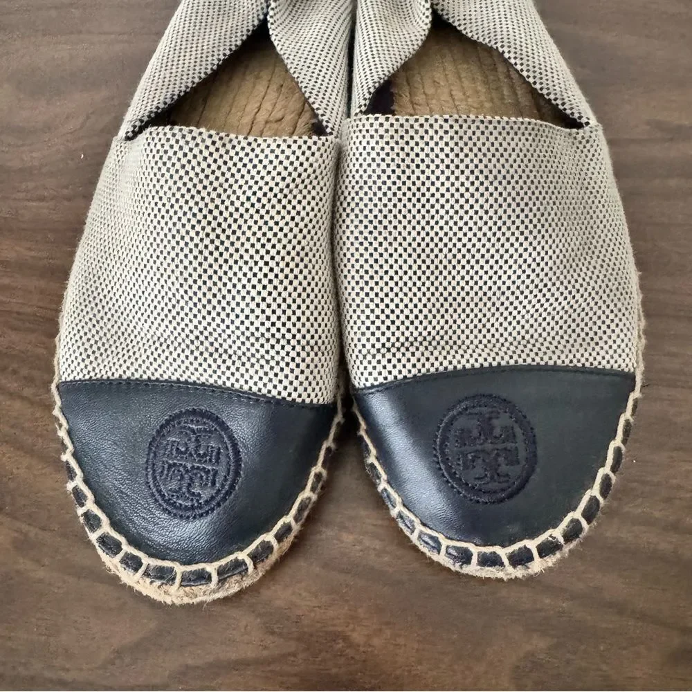 Tory Burch Navy Blue Colorblock Canvas Espadrilles Flats 9